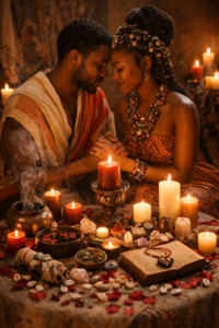 Illustration d’un rituel d’amour facile avec le nom et prénom, représentant une pratique symbolique pour attirer l’amour et renforcer les sentiments entre deux personnes.